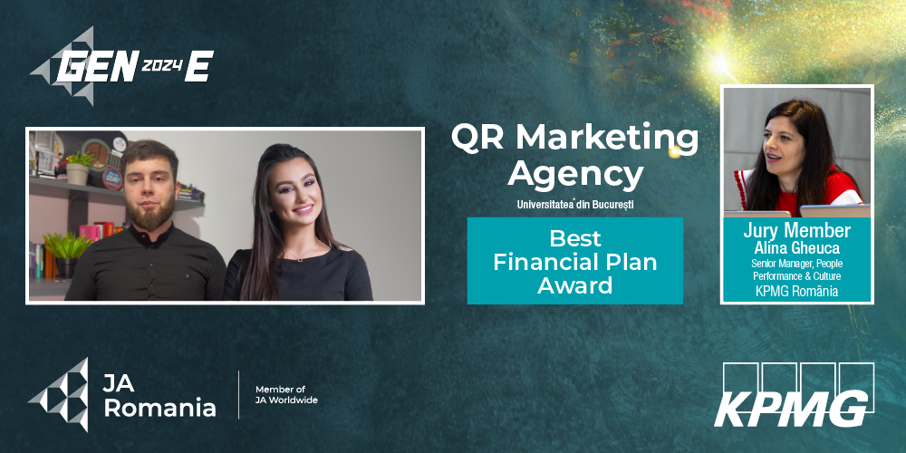 Premiul Best Financial Plan – susținut de KPMG România – acordat la secțiunea studenți a competiției GEN-E echipei QR Marketing Agency - Universitatea din București